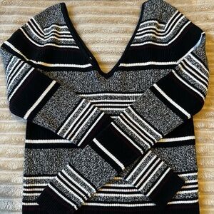 La Hearts Black and White Striped V-Neck Sweater